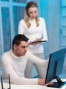 Woman and man with computer in the lab Royalty Free Stock Photo