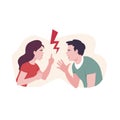 Woman and man conflict angrily, cartoon graphics.