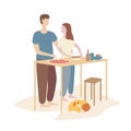 woman and man cooking pizza together. family cooking, weekend, home atmosphere Royalty Free Stock Photo