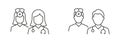 Woman and Man Doctors Team Black Line Icon Set. Medical Specialists Group Pictogram. Healthcare Professional Nurse