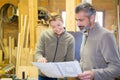 woman and man doing carpentry in workshop Royalty Free Stock Photo