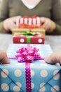 Woman and man exchanging gifts Royalty Free Stock Photo