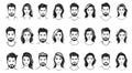 Woman and man face icons. Boys and girl young characters faces silhouettes, people heads vector icons, different users Royalty Free Stock Photo