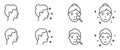 Woman and Man Faces Outline Icon. Pimples on Face, Blackhead, Acne, Rash Line Icon Set. Girl and Boy with Beauty Face