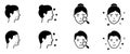 Woman and Man Faces Silhouette Icon. Pimples on Face, Blackhead, Acne, Rash Black Icon Set. Girl and Boy with Beauty