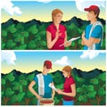 Woman and man farmer on coffee field vector illustration