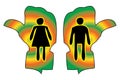 Woman and Man Figure on Toilet Guided Handy Sign