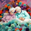 woman man retired couple relax asleep old together bed happy grandparent love. Generative AI.