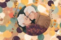 woman bed man grandfather grandmother happy love together asleep retired couple old. Generative AI.