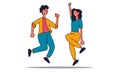 Woman and man happy jump and fun celebration. Happiness group friend jumping and freedom vector illustration concept. Friendship