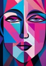 woman cubism abstract portrait creative cubist modern graphic poster face fashion. Generative AI.