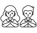 Woman and man in hello hand gesture