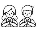 Woman and man in hello hand gesture