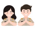 Woman and man in hello hand gesture