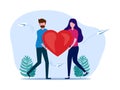 Woman and man holding a big heart. Love and understanding. Success in married life. vector Royalty Free Stock Photo