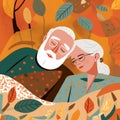 asleep woman man love retired mature happy bed couple together old husband. Generative AI. Royalty Free Stock Photo