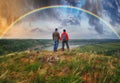 Woman and man Looking At Rainbow Royalty Free Stock Photo