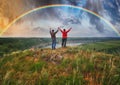 Woman and man Looking At Rainbow Royalty Free Stock Photo