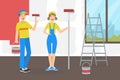 Woman and Man Painters with Rollers Painting Wall, Volunteering, Charity, Supporting People Concept Vector Illustration Royalty Free Stock Photo