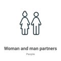 Woman and man partners outline vector icon. Thin line black woman and man partners icon, flat vector simple element illustration Royalty Free Stock Photo