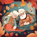 retired woman man bed couple married love asleep old together aged happy. Generative AI. Royalty Free Stock Photo