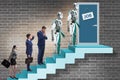 Woman man and robot competing for jobs Royalty Free Stock Photo