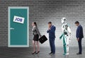Woman man and robot competing for jobs Royalty Free Stock Photo