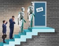 Woman man and robot competing for jobs Royalty Free Stock Photo