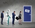 Woman man and robot competing for jobs Royalty Free Stock Photo