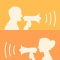 Woman and man says in loudspeaker