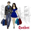 Woman and man with shoping bags