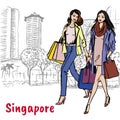 Woman and man with shopping bags on Orchard Road Royalty Free Stock Photo