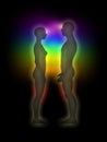 Woman and man silhouette with aura, chakras, energ Royalty Free Stock Photo