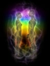 Woman and man silhouette with aura, chakras, energ Royalty Free Stock Photo