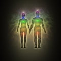 Woman and man silhouette, aura, chakras, energy Royalty Free Stock Photo