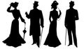 Woman man silhouette vintage elegant dress hat. Fashion people isolated Royalty Free Stock Photo