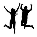 Woman and man silhouettes jumping Royalty Free Stock Photo