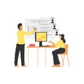 Woman and man sitting at desk and working on computer. Teamwork concept. Vector illustration in flat style Royalty Free Stock Photo