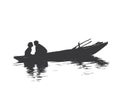 Woman and a man are sitting opposite each other in a boat