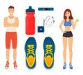 Woman and Man Sport Icons Set Vector Illustration