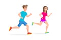 Woman and man sport running or jogging couple vector isolated character outdoor activities young active pastime nurturing spirit Royalty Free Stock Photo