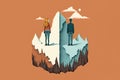 Woman and man stand separated on stone cliff. Created with Generative AI technology Royalty Free Stock Photo