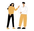 A woman and a man are talking. Smalltalk, a conversation on the street. Conversation of colleagues, friends. vector Royalty Free Stock Photo