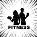 Woman and man in training. Fitness. Dumbbells. Silhouette. Logo. Sport. GYM. Bodybuilding Royalty Free Stock Photo