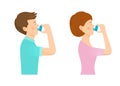 Woman and man use an inhaler