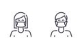 Woman and Man Wear Medical Face mask to Protect Themself from Coronavirus or Covid-19. Outline Illustration Vector. EPS 10. Royalty Free Stock Photo