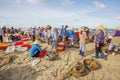 Woman and man working on the beach near Long Hai fish market Royalty Free Stock Photo