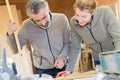 Woman and man in workshop Royalty Free Stock Photo