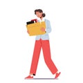 Woman Manager Fired From Job. Sad Girl Employee with Walking Box Isolated on White Background. Clerk Firing from Office