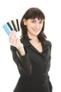 Woman with many different credit cards Royalty Free Stock Photo